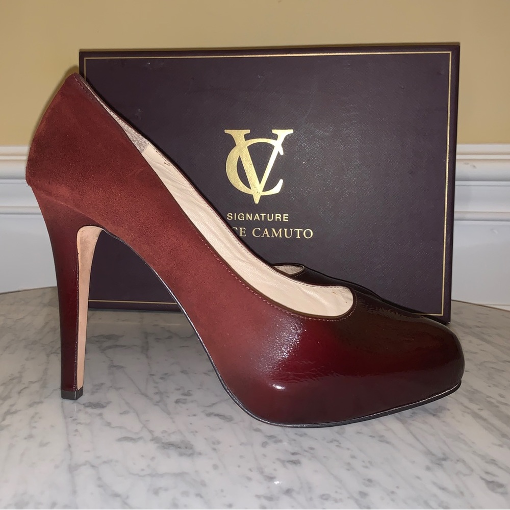 Vince Camuto Browynn Heels in Pecan Red Ombré Patent